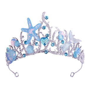 Diademas de Moda Estilo Oceánico <span class=keywords><strong>para</strong></span> Niñas, Tocado Floral Nupcial de Princesa <span class=keywords><strong>para</strong></span> Fiesta, Corona de Cumpleaños con Gemas y Cola de Pez - Product Image 6