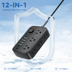 12-in-1 USミニ電源タップ、6個口コンセント、6個USBポート、サージ・過負荷保護、カスタマイズ可能なコンパクトマルチプラグエクステンダー - Product Image 4