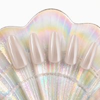 Faux ongles à presser style ballerine, nude laiteux nacré effet œil de chat, brillants et réutilisables pour femmes
