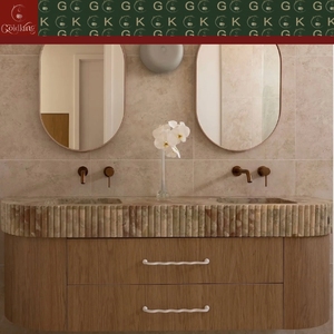Mobile <span class=keywords><strong>Bagno</strong></span> di Lusso GOLDKING con Lavabo in Marmo Monet Garden, Venature <span class=keywords><strong>Beige</strong></span>-Verdi, Bordo Scanalato, Lucidato su Misura, <span class=keywords><strong>Arredamento</strong></span> di Alta Gamma per Villa - Product Image 2
