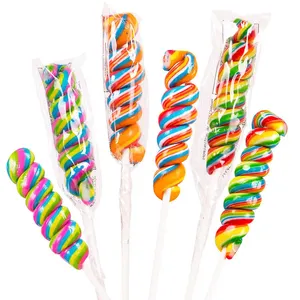 Bán buôn ngọt ngào Báo Chí kẹo Halal handmade đầy màu sắc cứng cán Twist Stick trái cây Lollipop