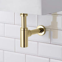 Siphon en T moderne en laiton doré de 1 1/4 pouce, finition brossée polie avec électrodéposition, pour évacuation de lavabo d'hôtel, salle de bain au sol