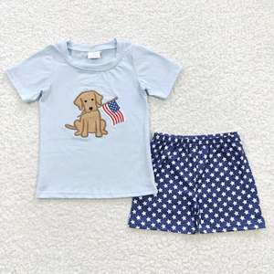 Tenue de boutique brodée drapeau américain pour bébés filles et garçons, collection 4 juillet, motif chiot, prête à expédier - Product Image 2
