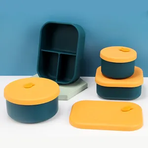 New Arrival Kids Round Square Rectangle Silicone Bento Lunch Box with Vent Lid for Adults