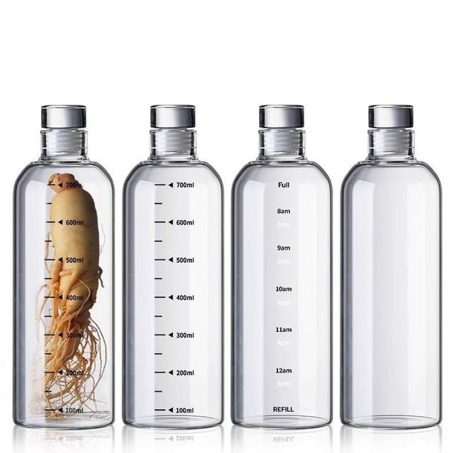 Wholesale 300ml 500ml 750ml 1000ml Refillable Transparent Glass Water Bottle