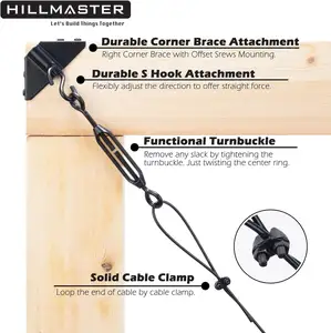 HILLMASTER Durable Anti Sag Gate Kit for Wooden Fence Anti-Sag Gate Support Cable Kit in Black