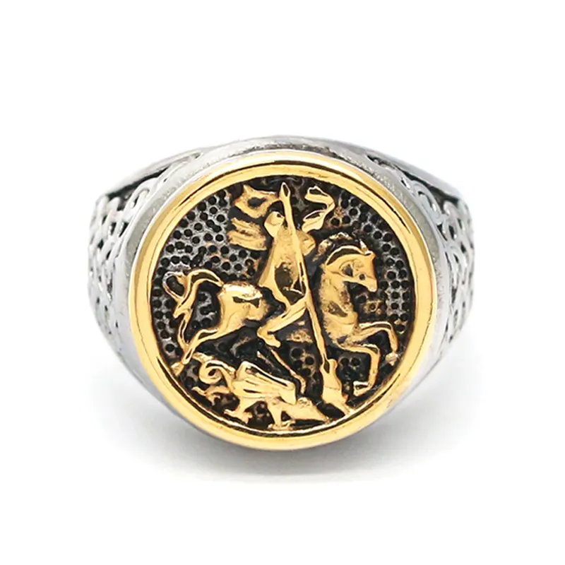 Zweifarbige Gold Metall Vintage Ritter ringe Alter römischer Soldat Malone Ring Edelstahl Römischer Soldat Drachen ring