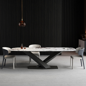 Bàn Ăn Nhiều Kích Cỡ Phong Cách Ả Rập Bàn Ăn Trang Trí 6 Chỗ Ngồi Bàn Ăn Đá Thiêu Kết Màu Trắng Độc Đáo - Product Image 1