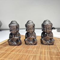 Patung Buddha Bayi Berukir Obsidian Berkilau Perak Kristal Berkualitas Tinggi 2 Inci, Batu Penyembuhan Religius, Jimat, Grosir