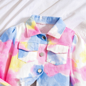 Vêtements pour filles printemps-automne, cardigan à col tie-dye coloré, shorts, ensemble 2 pièces, vêtements pour enfants, vêtements de rue, vêtements pour enfants - Product Image 4