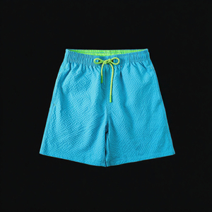 Shorts de Playa Azules de Secado Rápido para Hombre con Cordón Verde y Bolsillos, Bañador de Color Sólido, Diseño de Cintura Media, Logotipo Personalizado - Product Image 3