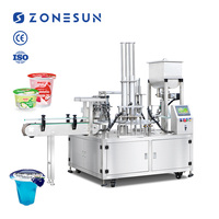 Machine de remplissage et de scellage automatique de gobelets pour pâtes, yaourts et sauces ZONESUN ZS-AFS07R, à double tête, avec pompe à engrenages servo et monobloc rotatif