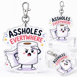 Porte-clés drôle en acrylique « Assholes Everywhere » pour papier toilette, cadeau farfelu en gros - Product Image 2