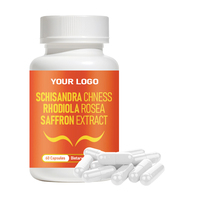 Capsules de soutien contre le stress fabriquées en usine GMP avec extrait de Rhodiola Rosea, safran, Schisandra, suppléments à base de plantes en marque privée OEM