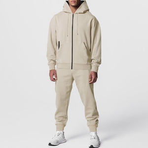 RUIQUWIN Ensemble de survêtement d'hiver 2 pièces décontracté et minimaliste pour hommes, chaud, couleur unie, sweat à capuche zippé, pantalon de survêtement coupe-vent - Product Image 4