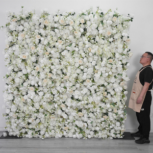 White Silk Cloth <b>Artificial</b> Greenery Floral Wall Panel 8*8ft Handmade flower wall for Wedding Easter Christmas decor - Product Image 1