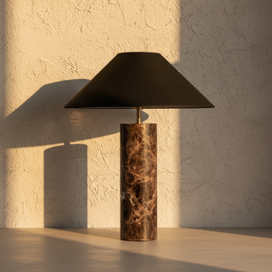Lampe de table en marbre naturel de luxe Nodric Designer avec abat-jour en tissu, lampe de chevet pour chambre d'hôtel, lampe de lecture - Product Image 1
