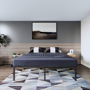 SUNYARD Modern Metal Karyola Çerçevesi Geometrik Başlıklı Ağır Hizmet Tipi Platform Karyola Tabanı Yatak Altı Depolama Alanı Yatak Odası Daire İçin - Product Image 1