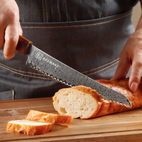 Couteau à pain de 8 pouces, acier damas 67 couches, cœur en VG10, ultra-affûté, couteau à gâteau dentelé, couteau de cuisine professionnel, manche en bois d'ébène