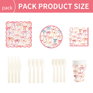 Platos, Vasos y Servilletas Desechables de Papel con Diseño de Nudo Rosa y Forma de Ola DAMAI, con Juego de Cubiertos para Fiestas de Niñas - Product Image 6