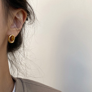 Boucles d'Oreilles en Pierre Oeil de Tigre Naturel Irrégulier pour Automne et Hiver, Bijoux de Couleur Châtaigne, Cadeau, Vintage - Product Image 5