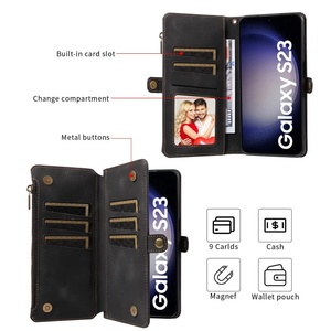 Retro Matte 9 porta carte per <span class=keywords><strong>Samsung</strong></span> <span class=keywords><strong>Galaxy</strong></span> S24 S25 <span class=keywords><strong>Ultra</strong></span> A56 S23 <span class=keywords><strong>S22</strong></span> FE <span class=keywords><strong>custodia</strong></span> a portafoglio in pelle PU Cover del telefono - Product Image 3