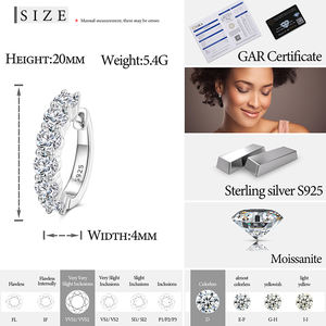 남성 여성용 신상 패션 925 스털링 실버 3mm 4mm 5mm VVS 등급 모이사나이트 다이아몬드 허기 CC 후프 귀걸이 파인 주얼리 세트 - Product Image 6