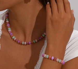 Conjunto de Joyería de Acero Inoxidable para Mujer, Collar, Aretes y Pulsera con Cuentas de Piedra Natural en Color Caramelo, Accesorio a la Moda - Product Image 5