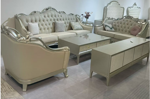 Meubles de maison de luxe, ensemble de canapés élégants 1+2+3, designs de meubles de style palais européen, ensemble de canapés en cuir et bois courbé - Product Image 3