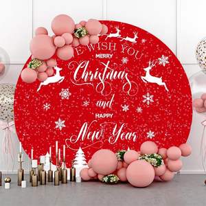 Joyeux Noël Rond Toile de <span class=keywords><strong>Fond</strong></span> Élastique En Stock Rouge <span class=keywords><strong>Blanc</strong></span> <span class=keywords><strong>Cerf</strong></span> Flocon De Neige Pin Forêt Xmas Party Decor Photo <span class=keywords><strong>Fond</strong></span> - Product Image 2