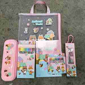 Juego de Papelería Escolar Infantil de Dibujos Animados 2024 con Regla de Plástico, Sacapuntas y Bolígrafos de Gel de Tinta Azul - Diseño Kawaii - Product Image 4