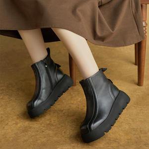 Nouveaux bottines plateforme d'été en cuir véritable faites à la main, à lacets, style anglais, à talon compensé, légères - Product Image 3