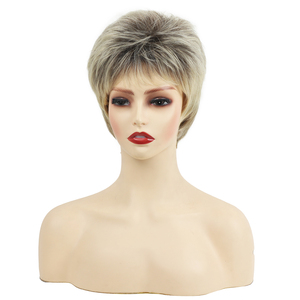 Aishili – Perruques courtes ombrées blondes style pixie avec <span class=keywords><strong>frange</strong></span>, perruque synthétique droite dégradée blonde mélangée pour femmes blanches – Vente en gros - Product Image 3