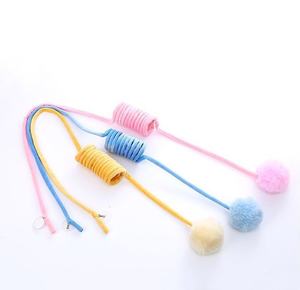 Superventas lindo conejo Bola de piel interactivo primavera gato juguetes de peluche puerta colgante montado en la pared gato voz juguete con campanas - Product Image 6