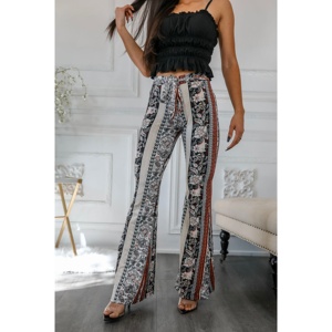 TD pantaloni a campana a vita alta per crema con stampa floreale cachemire XL taglie larghe Cargo cravatta anteriore traspirante elastico stropicciato