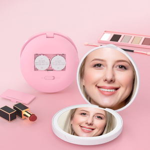 Factory Wholesale Handheld Led Makeup Mirror with Light Two-sided Folding Portable <b>Small</b> Round Mirror GZ RTS Bulk Mixed Order - Product Image 2