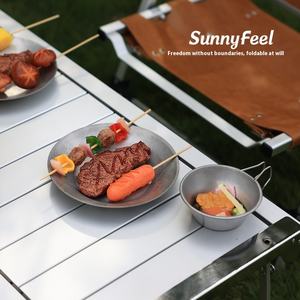Vente chaude Camping En Plein Air Vaisselle Rétro En Acier Inoxydable Facile à Nettoyer Assiette À Manger Portable Pique-Nique Vaisselle Ensemble - Product Image 6