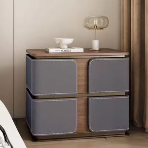 Factory Wholesale Leather Nightstands Luxury Bedroom Bed <strong>Side</strong> <strong>Storage</strong> <strong>Table</strong> 2 Drawers Assembled Night Stand Bedside <strong>Table</strong> - Product Image 4