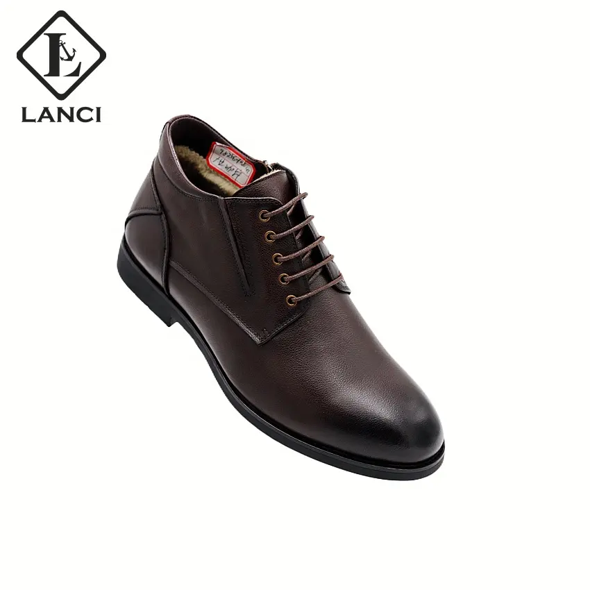 LANCI fashionable High Quality Tip Brown Black Leather Increase Casual Boots Genuine Leather Elevator Shoes For Men