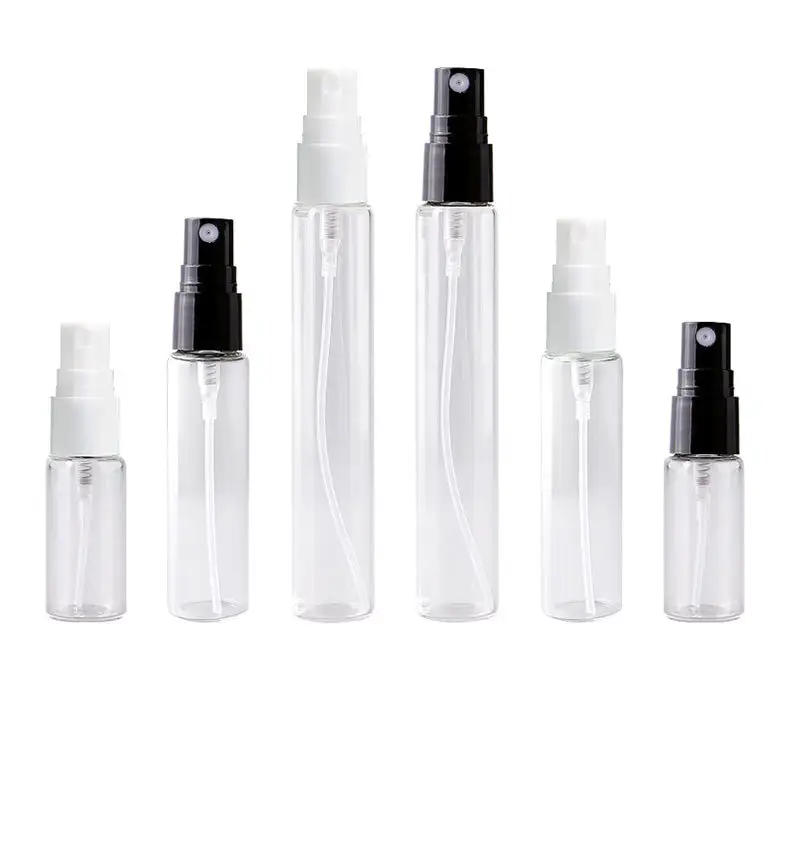 MUB en vrac pas cher 5ml 10ml 15ml noir et blanc couvercle en plastique parfum vaporisateur séparé bouteilles en verre
