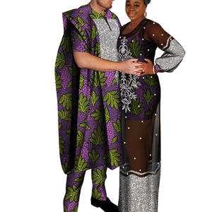 Tissu ciré en coton pour couple ethnique africain Ankara Ensemble de robes pour hommes <span class=keywords><strong>Robe</strong></span> pour femmes personnalisable en taille - Product Image 5