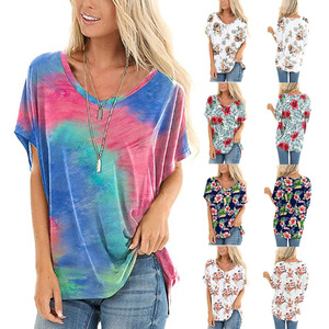 Nuovo Arrivo delle Donne T-Shirt Tie-Dye Gradiente Stampato Tee Shirts O Collo Casuale Manica Corta Tee Shirt Top - Product Image 1