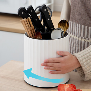 Rotating Knife Rack 360 Degree Kitchen Knife Holder With Chopstick Storage Durable Plastic Utensil Organizer - Product Image 1