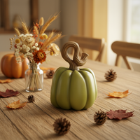 Sculpture de citrouille vintage en résine verte - Ornement de récolte à tige frisée pour table basse, Thanksgiving et Halloween