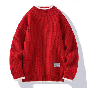 <span class=keywords><strong>Pull</strong></span> à col roulé à col roulé ample et à <span class=keywords><strong>la</strong></span> <span class=keywords><strong>mode</strong></span> pour hommes, tricoté avec une décoration à motifs et un logo sur le devant pour l'hiver - Product Image 5