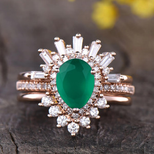 Anillo de cóctel chapado en oro rosa para mujer con piedra natural talla pera, engaste pavé y diseño floral, anillo de compromiso de lujo - Product Image 4