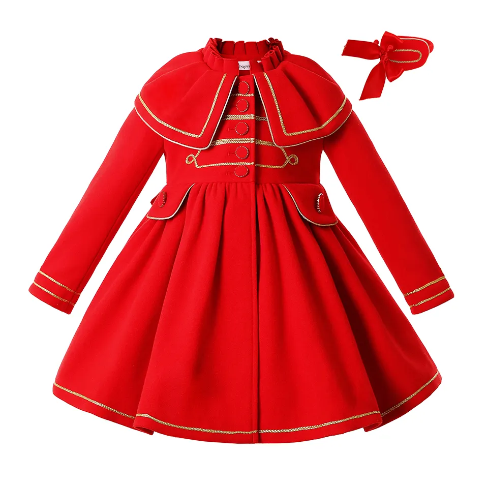 卸売Pettigirl新しいクリスマス冬子供女の子赤いトレンチコートジャケットキッズアウター服サイズ2345678 9 10 12Y