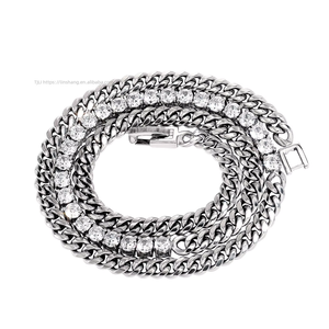 สร้อยข้อมือและสร้อยคอแบบเชื่อมต่อเหล็กเซอร์โคเนียสีไม่ซีดจาง สไตล์ฮิปฮอป เรียบง่าย สไตล์พังก์ คิวบันเชน - Product Image 5