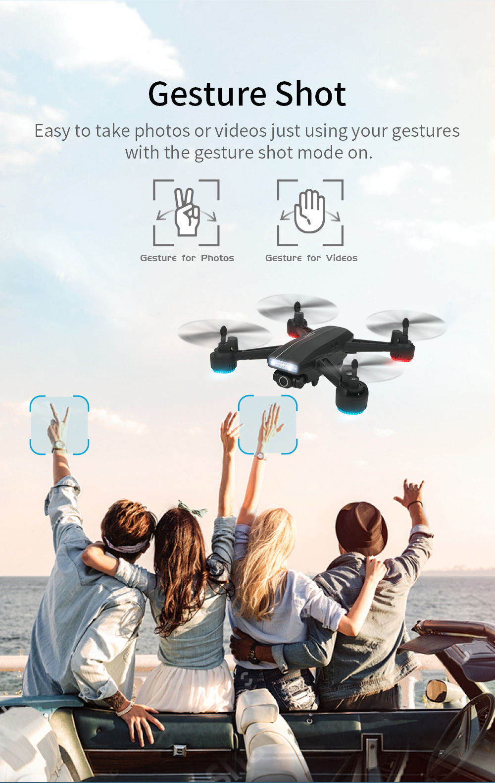 JJRC H86 Drone, gesture shot to take photos or videos just using your gestures with the