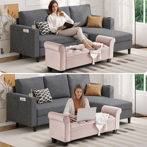 Banc de rangement convertible moderne en velours, siège capitonné, accoudoirs roulés, mousse haute densité, gain de place, appartement, école - Product Image 4